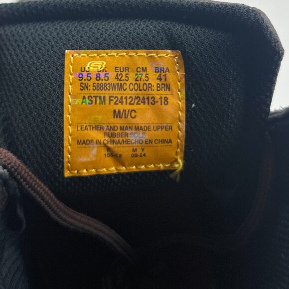 Skechers Work Steel Toe Boot Mens Wide Fit Brown Leather Safety Slip Resistant - Picture 12 of 13